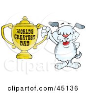 Old English Sheepdog Character Holding A Golden Worlds Greatest Dad Trophy
