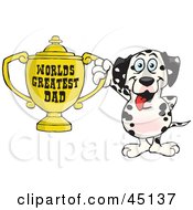 Dalmatian Dog Character Holding A Golden Worlds Greatest Dad Trophy