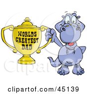 Purple Brontosaurus Dino Character Holding A Golden Worlds Greatest Dad Trophy