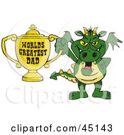 Poster, Art Print Of Dragon Character Holding A Golden Worlds Greatest Dad Trophy