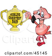 Royalty Free RF Clipart Illustration Of A Pink Flamingo Bird Character Holding A Golden Worlds Greatest Dad Trophy by Dennis Holmes Designs