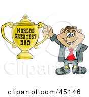 Royalty Free RF Clipart Illustration Of A Friendly Man Character Holding A Golden Worlds Greatest Dad Trophy