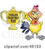 Royalty Free RF Clipart Illustration Of A Rooster Bird Character Holding A Golden Worlds Greatest Dad Trophy