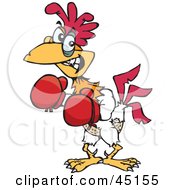 Royalty Free RF Clipart Illustration Of A Red And White Rooster Character Boxing by Dennis Holmes Designs