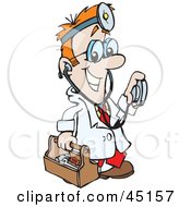 Poster, Art Print Of Medical Doctor Carrying A Tool Box And Using A Stethoscope