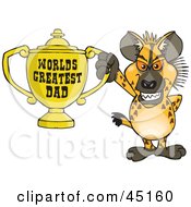 Hyena Character Holding A Golden Worlds Greatest Dad Trophy