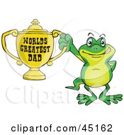Royalty Free RF Clipart Illustration Of A Gecko Character Holding A Golden Worlds Greatest Dad Trophy