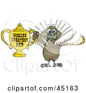 Lyrebird Character Holding A Golden Worlds Greatest Dad Trophy