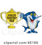 Marley Marlin Character Holding A Golden Worlds Greatest Dad Trophy