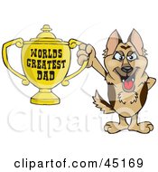 German Shepherd Dog Character Holding A Golden Worlds Greatest Dad Trophy