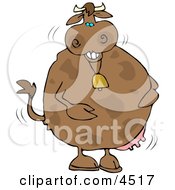 Anthropomorphic Laughing Cow Wearing A Bell Clipart
