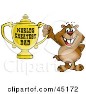 Gopher Character Holding A Golden Worlds Greatest Dad Trophy