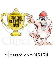 Royalty Free RF Clipart Illustration Of A Pink Goldfish Character Holding A Golden Worlds Greatest Dad Trophy by Dennis Holmes Designs