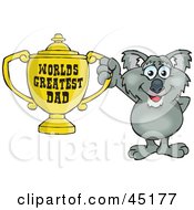 Poster, Art Print Of Koala Character Holding A Golden Worlds Greatest Dad Trophy