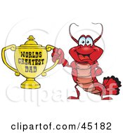 Lobster Character Holding A Golden Worlds Greatest Dad Trophy