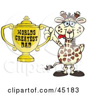 Poster, Art Print Of Giraffe Character Holding A Golden Worlds Greatest Dad Trophy