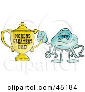 Jellyfish Character Holding A Golden Worlds Greatest Dad Trophy