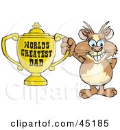 Guinea Pig Character Holding A Golden Worlds Greatest Dad Trophy