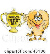 Frilled Lizard Character Holding A Golden Worlds Greatest Dad Trophy