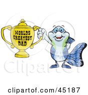 Guppy Fish Character Holding A Golden Worlds Greatest Dad Trophy