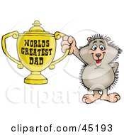 Poster, Art Print Of Hedgehog Character Holding A Golden Worlds Greatest Dad Trophy