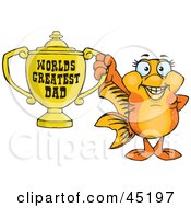Poster, Art Print Of Goldfish Character Holding A Golden Worlds Greatest Dad Trophy