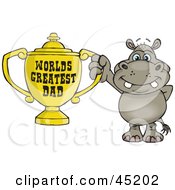 Poster, Art Print Of Hippo Character Holding A Golden Worlds Greatest Dad Trophy