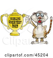 Meerkat Character Holding A Golden Worlds Greatest Dad Trophy