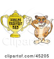Poster, Art Print Of Leopard Wildcat Character Holding A Golden Worlds Greatest Dad Trophy