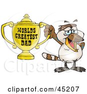Kookaburra Bird Character Holding A Golden Worlds Greatest Dad Trophy