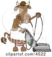 Housewife Cow Vacuuming The Floor Clipart