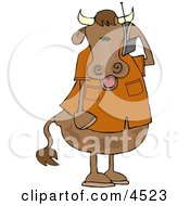 Human Like Male Cow Talking On A Cellphone Clipart