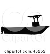 Royalty Free RF Clipart Illustration Of A Profiled Black Fishing Boat With Canopy Silhouette by JR #COLLC45252-0123