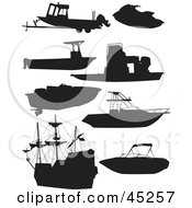 Royalty Free RF Clipart Illustration Of A Digital Collage Of Black Boat And Ship Silhouettes by JR #COLLC45257-0123
