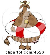 Cow Wearing A Life Preserver And Bell Clipart