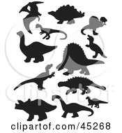 Digital Collage Of Black Dinosaur Silhouettes