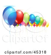 Royalty Free RF Clipart Illustration Of A Colorful Array Of Party Balloons Floating Up Against A Ceiling by Oligo