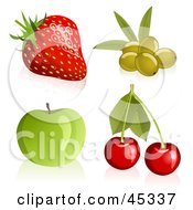 Royalty Free RF Clipart Illustration Of A Fresh And Shiny Digital Collage Of Shiny And Fresh Strawberries Cherries Apples And Green Olives