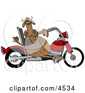 Male Cow Driving A Motorcycle Clipart