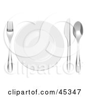 Royalty Free RF Clipart Illustration Of A Shiny Plate And Cutlery Set On A Table by Oligo