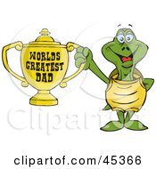 Turtle Character Holding A Golden Worlds Greatest Dad Trophy