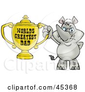 Poster, Art Print Of Rhino Character Holding A Golden Worlds Greatest Dad Trophy