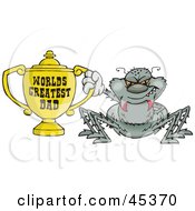 Poster, Art Print Of Gray Spider Character Holding A Golden Worlds Greatest Dad Trophy