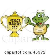 Poster, Art Print Of Tortoise Character Holding A Golden Worlds Greatest Dad Trophy