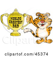 Poster, Art Print Of Tiger Wildcat Character Holding A Golden Worlds Greatest Dad Trophy