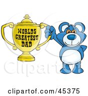 Poster, Art Print Of Blue Teddy Bear Character Holding A Golden Worlds Greatest Dad Trophy