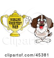 English Springer Spaniel Dog Character Holding A Golden Worlds Greatest Dad Trophy