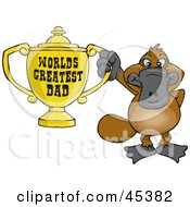 Platypus Character Holding A Golden Worlds Greatest Dad Trophy