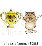 Royalty Free RF Clipart Illustration Of A Puma Wildcat Character Holding A Golden Worlds Greatest Dad Trophy