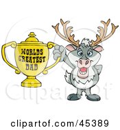 Royalty Free RF Clipart Illustration Of A Reindeer Character Holding A Golden Worlds Greatest Dad Trophy